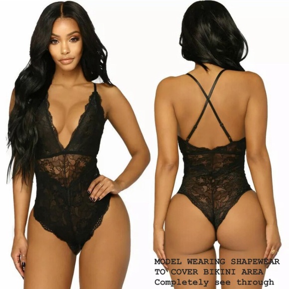 ONE LEFT! NEW! SEXY BLACK LACE BODYSUIT LINGERIE - Picture 2 of 7